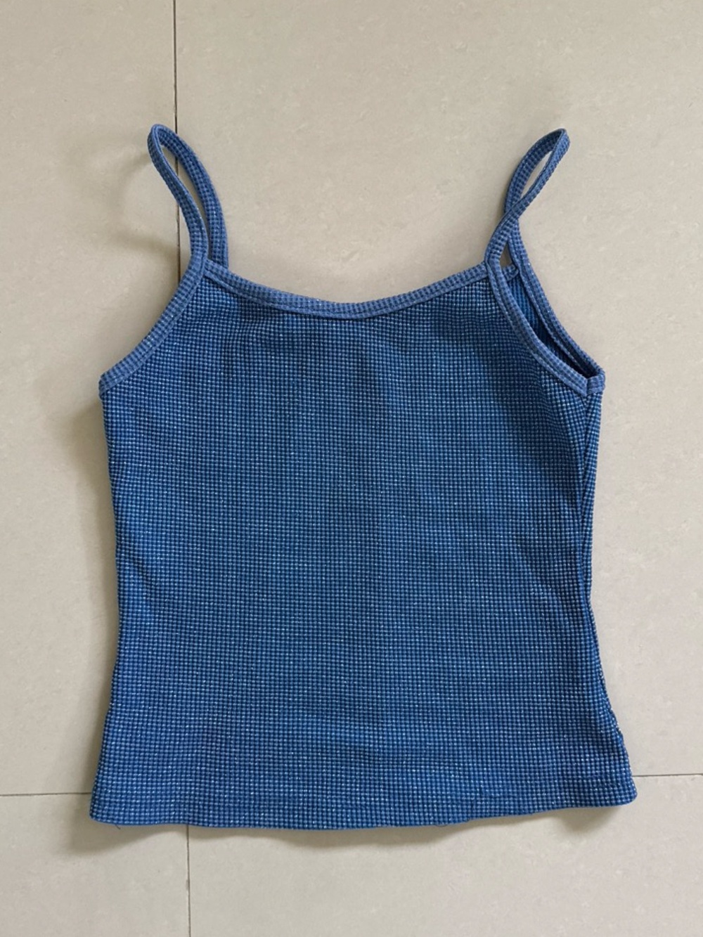 Y2K 90s Blue Ribbed Tank Crop Top with silver